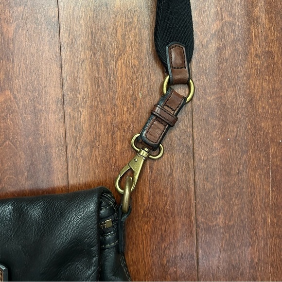 Fossil Explorer Tote in Black Leather with Brown Leather and Brass Accents - Picture 7 of 16